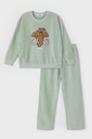 Pyjama long fille WOODY "Mammouth" 232-10-WPA-V - Vert 704 (4ANS)
