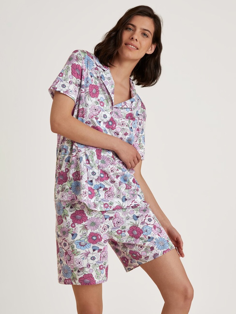 Pyjama short dame 100%coton CALIDA "Sping Flower Dreams" 46153 - Red Violet 276
