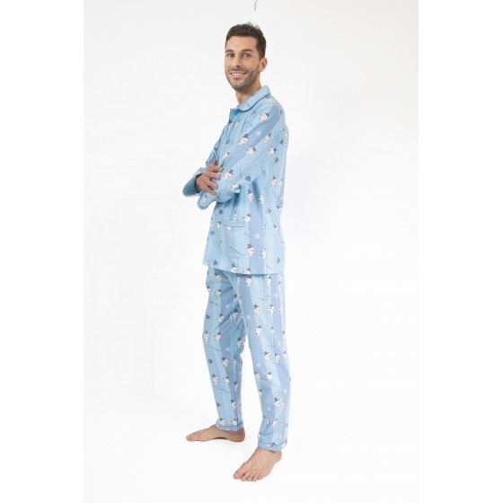 Pyjama boutonné adulte en pilou JUSQU'AU LEVER DU JOUR - Bonhomme de Neige