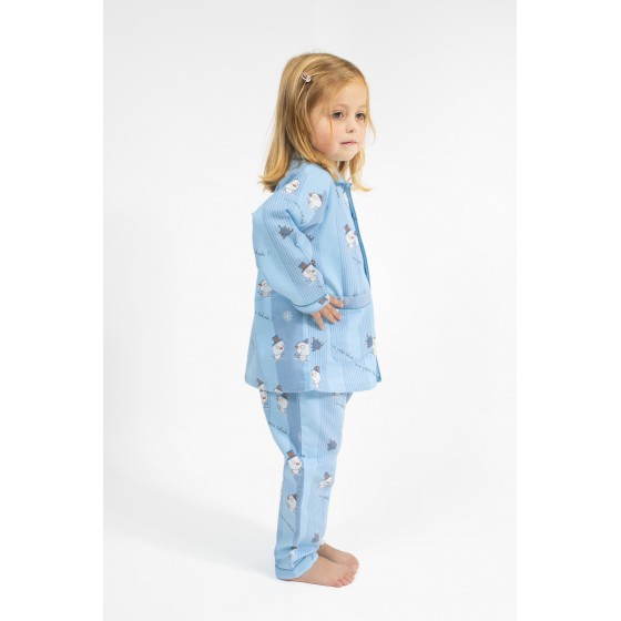 Pyjama boutonné enfant en pilou JUSQU'AU LEVER DU JOUR - Bonhomme de Neige