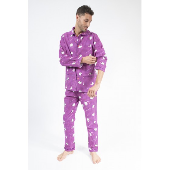 Pyjama boutonné adulte en pilou JUSQU'AU LEVER DU JOUR - Chat Rose