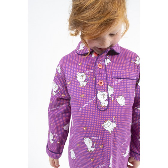 Chemise de nuit enfant en pilou JUSQU'AU LEVER DU JOUR - Chat Rose