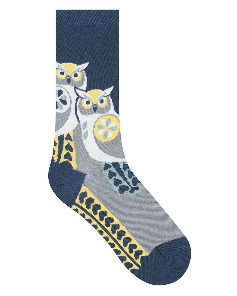 Chaussettes dame coton BLEU FORET "Chouette" 6367 - Jean AL9
