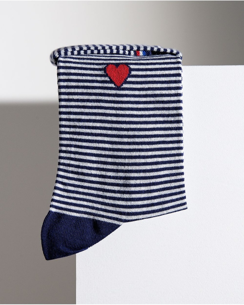 Chaussette dame BLEU FORET "Marinière" 6210 - Encre