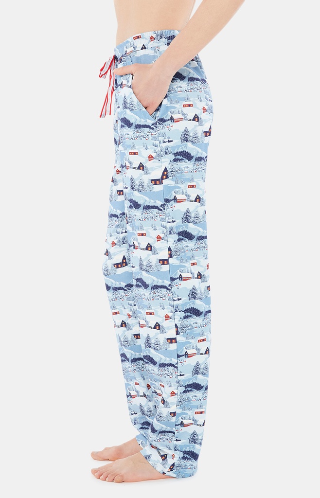 Pyjama long femme coton bio ARTHUR "Petits Chalets" MOL - Bleu NUITH22