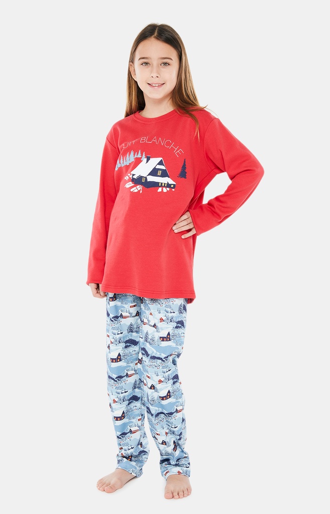 Pyjama long enfant 100% coton bio ARTHUR "Petits Chalets" LUK - Bleu NUITH22