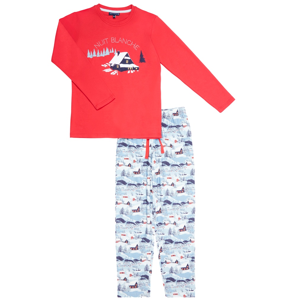 Pyjama long enfant 100% coton bio ARTHUR "Petits Chalets" LUK - Bleu NUITH22