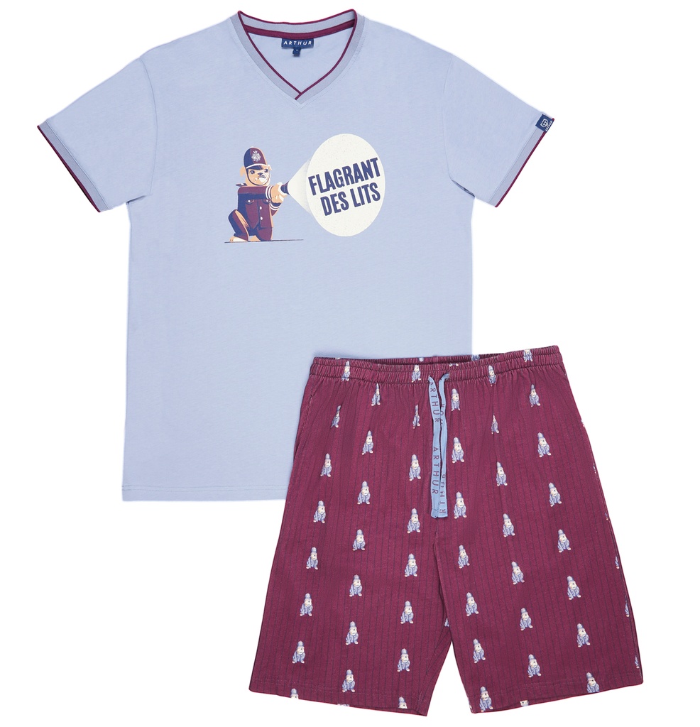 Pyjama short homme coton bio ARTHUR "Boby" PAU - Bordeaux GARDH22