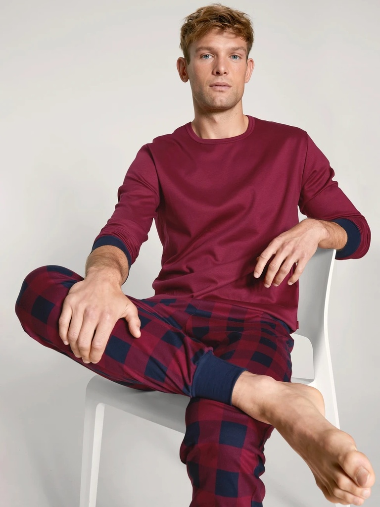 Pyjama long homme avec bords élastiques 100% Coton CALIDA "Family & Friends" 43182 - Rumba red 159