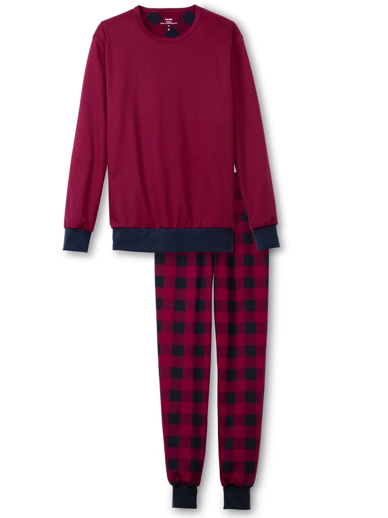 Pyjama long homme avec bords élastiques 100% Coton CALIDA "Family & Friends" 43182 - Rumba red 159