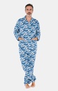 Pyjama long homme boutonné 100% coton Oeko-Tex ARTHUR "Petits Chalets" PLC - Bleu NUITH22
