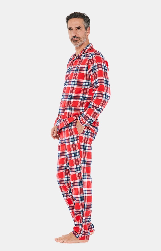 Pyjama long homme boutonné 100% coton pilou Oeko-Tex ARTHUR "Logan" PLC - Rouge LOGAH22