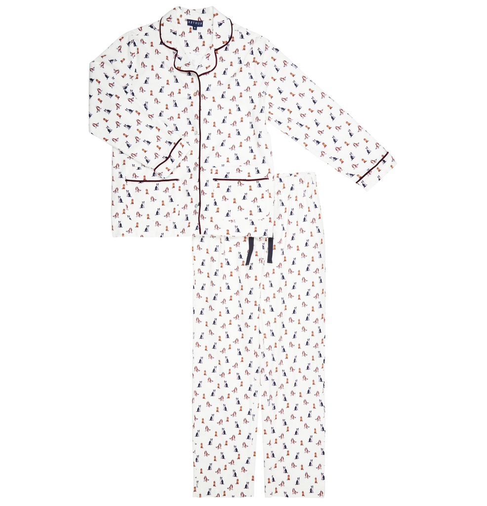 Pyjama dame boutonné ARTHUR "Toutou" PPF - Ivoire TOUTH22