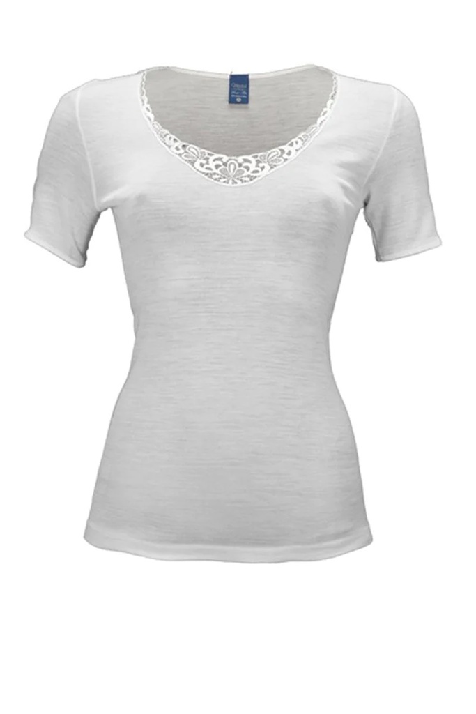 Chemisette courte manche dentelle laine & soie MADIVA "Cinzia Tris MM" - Naturale