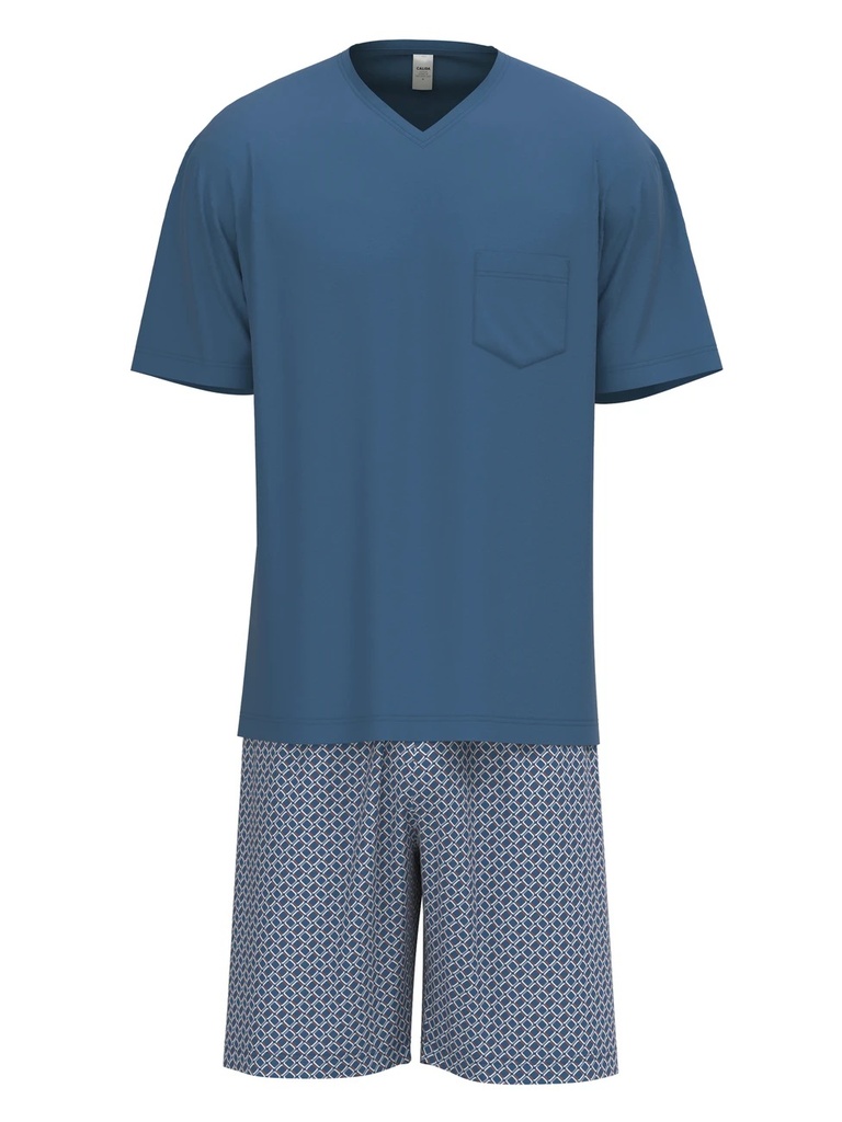 Pyjama short homme 100% coton CALIDA "Relax Streamline" 43286 - Indian Blue 425