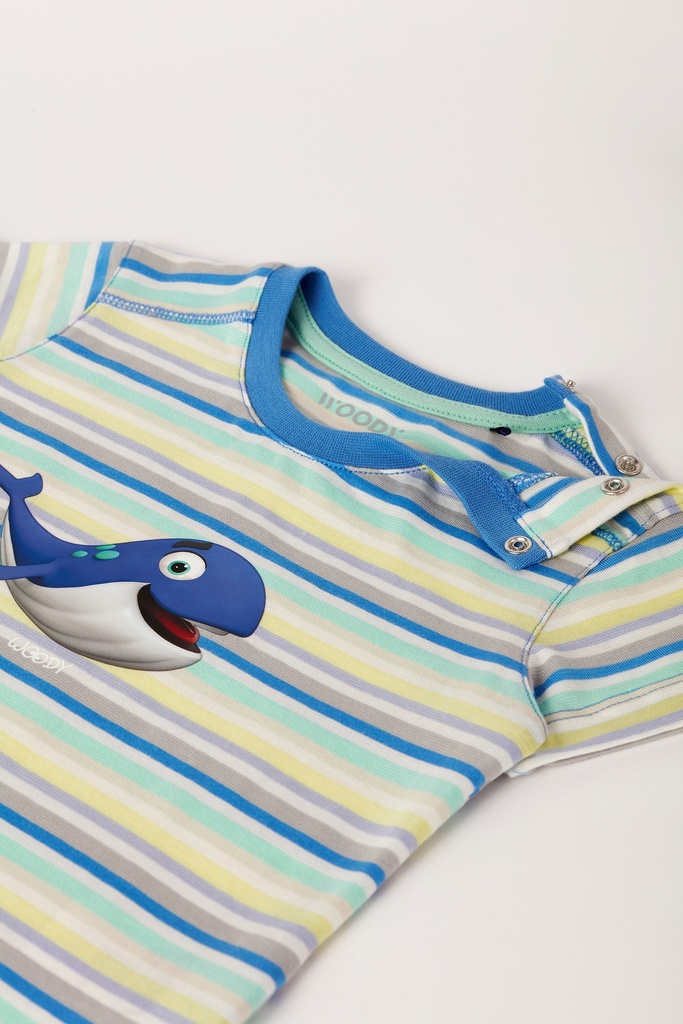 Pyjama bébé WOODY "Baleine" 231-3-PUS-S - Rayé et bleu 904