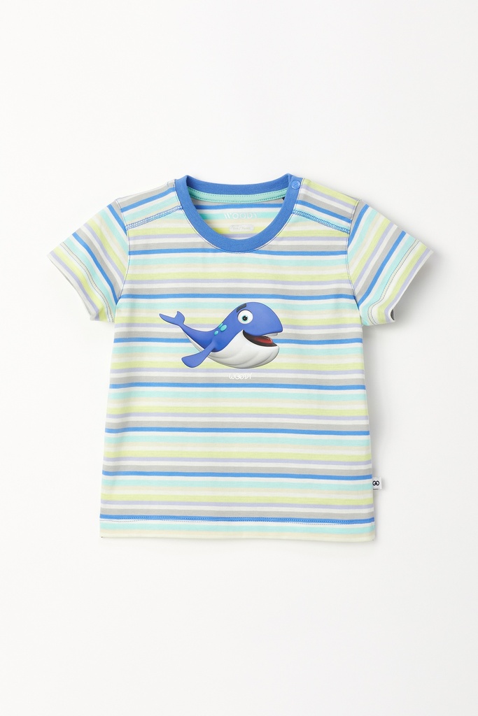 Pyjama bébé WOODY "Baleine" 231-3-PUS-S - Rayé et bleu 904