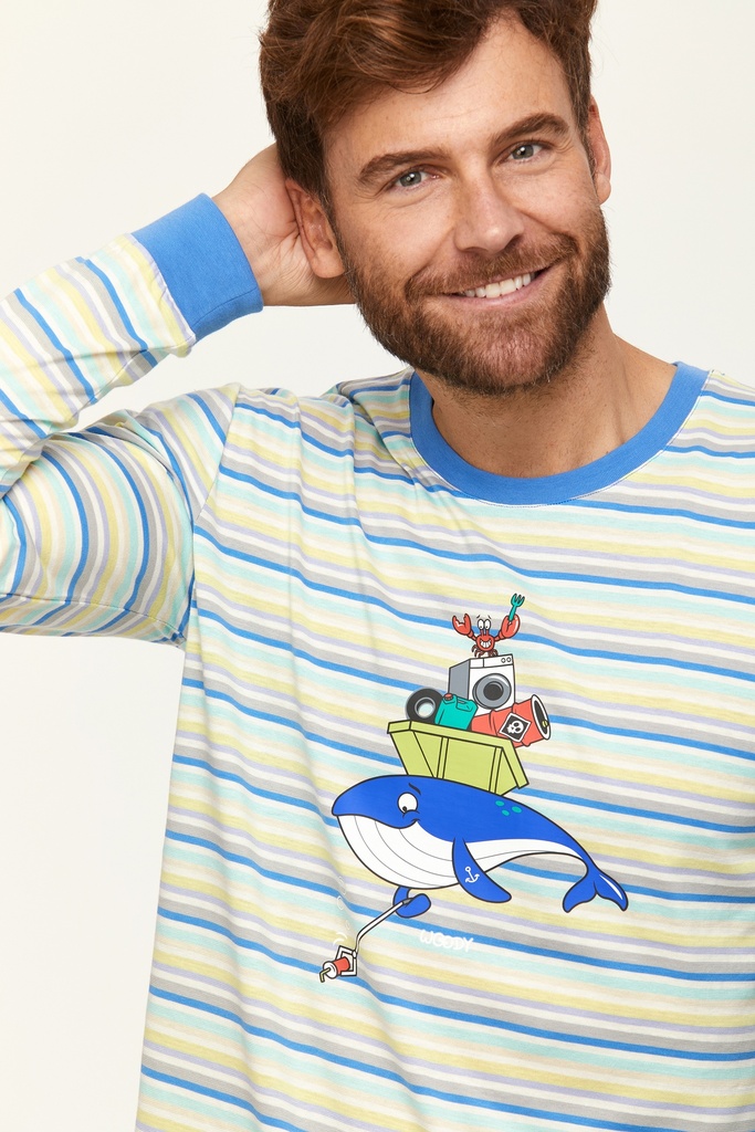 Pyjama homme WOODY "Baleine" 231-1-PLC-S - Rayé et bleu 904