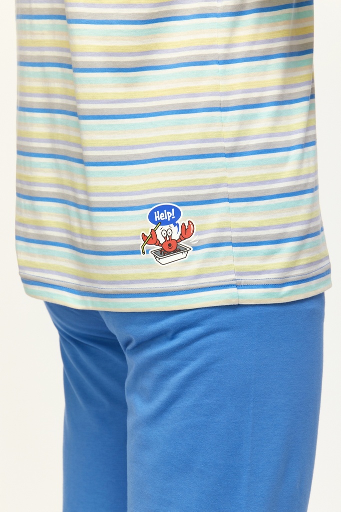 Pyjama homme WOODY "Baleine" 231-1-PLC-S - Rayé et bleu 904