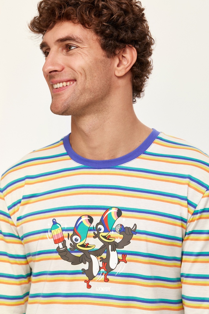 Pyjama homme WOODY "Toucans" 231-1-PLC-S - Rayé et bleu 908