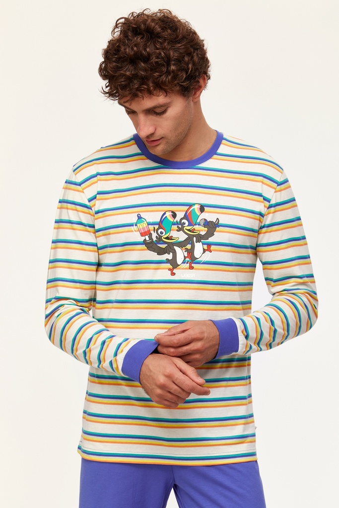 Pyjama homme WOODY "Toucans" 231-1-PLC-S - Rayé et bleu 908