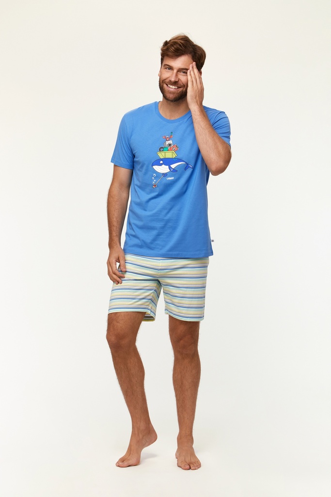 Pyjama short adulte 100% coton WOODY 231-1-PSS-S - Bleu Baleine 866