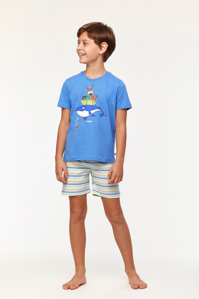 Pyjama short enfant 100% coton WOODY 231-1-PSS-S - Bleu Baleine 866