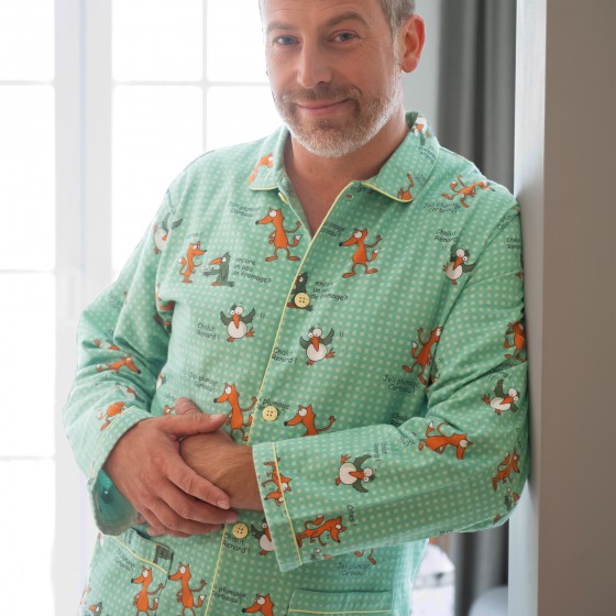 Pyjama boutonné adulte en pilou JUSQU'AU LEVER DU JOUR - Corbeau/Renard