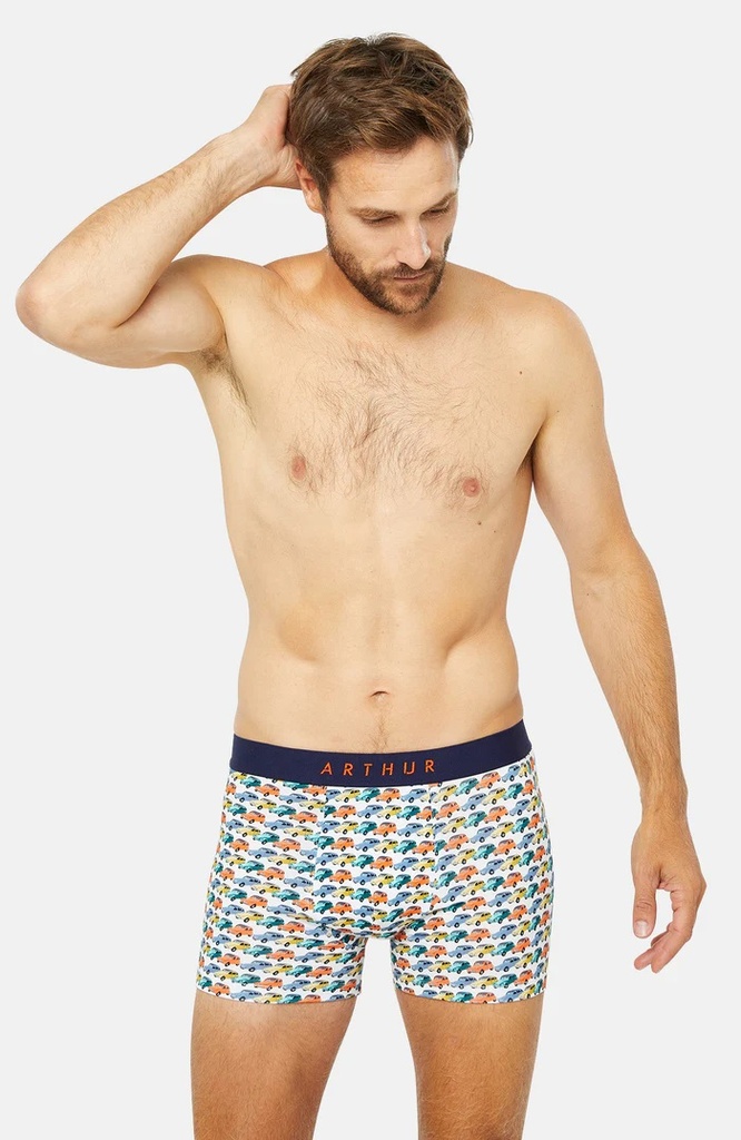 Boxer homme fantaisie 95% coton bio ARTHUR "2 Chevaux" MAC - Blanc Motif 2CV 2CVE23