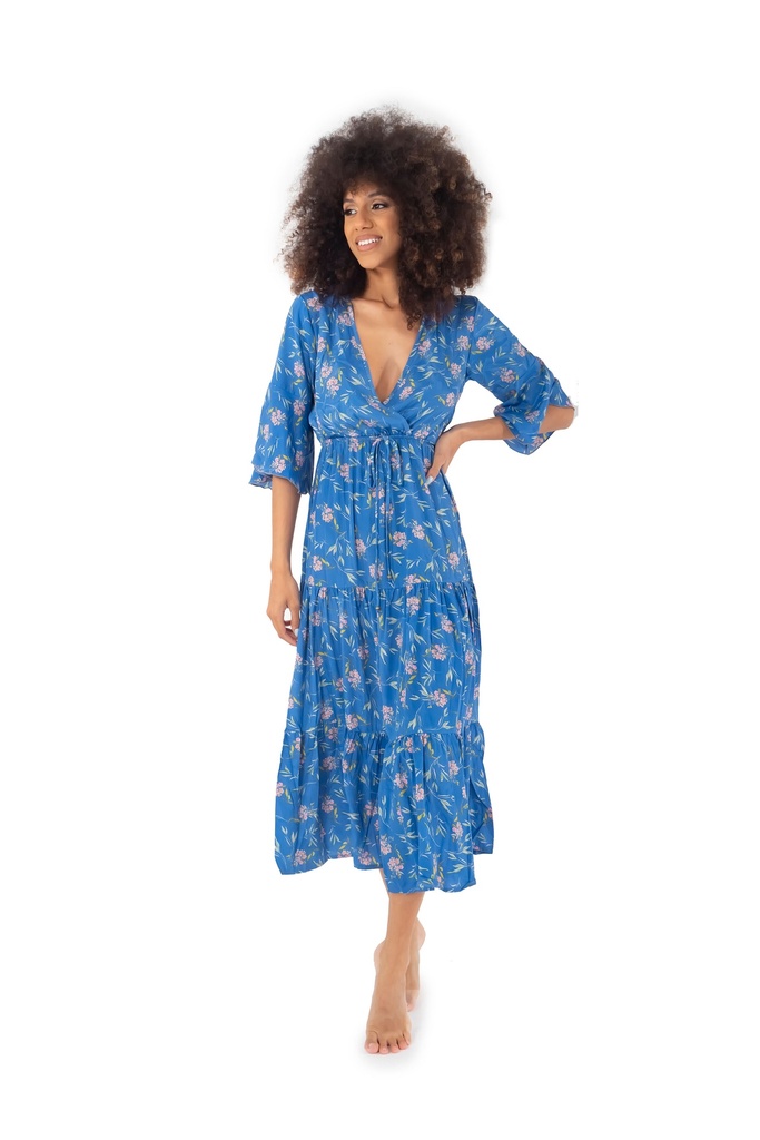 Robe de plage longue ICONIQUE "Maya" IC23-139 - Bleu Motifs