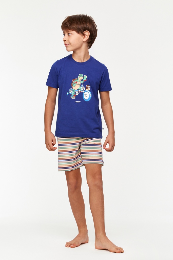 Pyjama short enfant 100% coton WOODY "Tortue" 231-1-PSS-S - Bleu 856