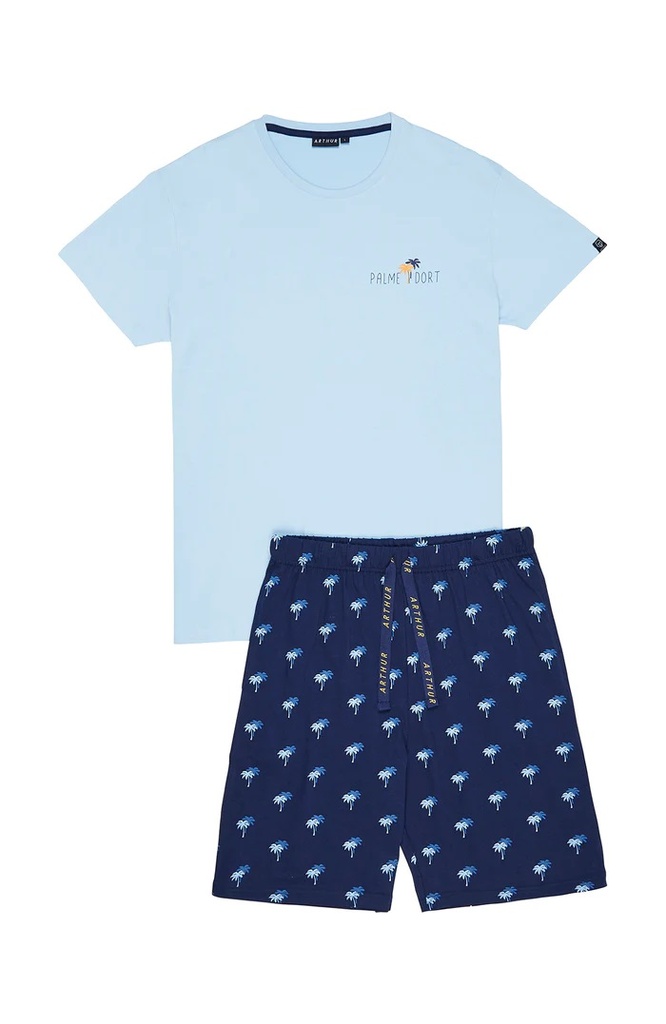 Pyjama Short 100% coton bio ARTHUR "Palmier" PAU - Marine PALME23