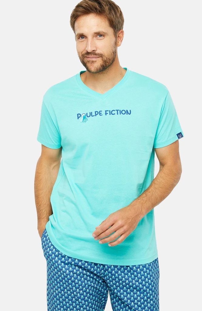 Pyjama Short 100% coton bio ARTHUR "Poulpe Fiction" PAU - Emeraude POULE23