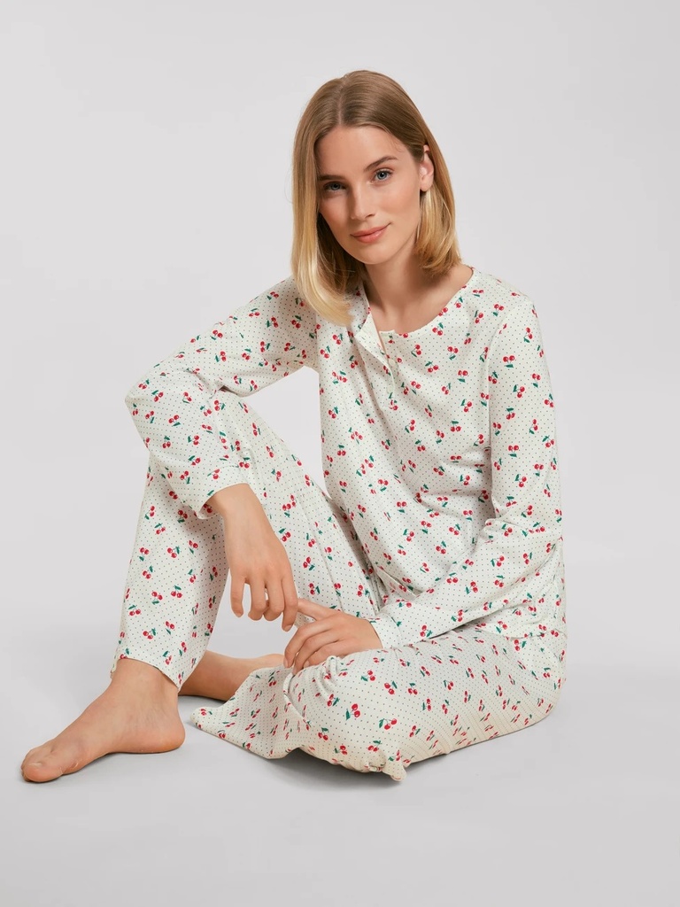 Pyjama long dame 100% coton CALIDA "Fruity Dreams" 43953 - Red Glow 136