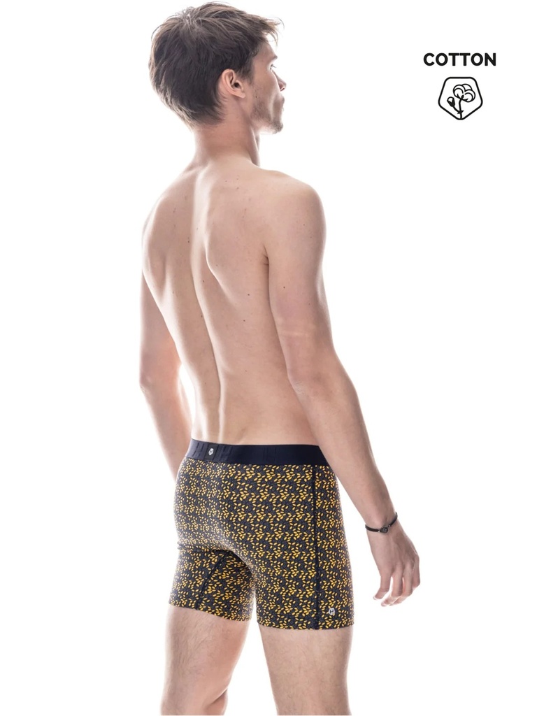 Boxer homme coton avec maintien intérieur LOIC HENRY "Every-D" KBD100J - Marine Imprimé Jaune