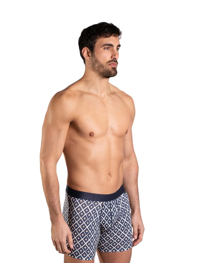 Boxer homme coton avec maintien intérieur LOIC HENRY "Every-D" KBD010M - Marine Imprimé Losanges