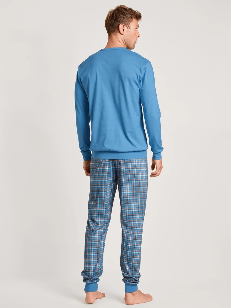 Pyjama homme long à bords côtés 100% coton CALIDA Relax Imprint 44684 -  Azurit Blue 474