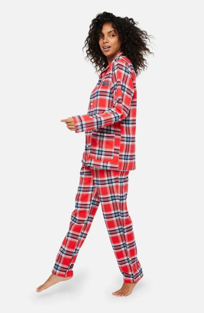 Pyjama long femme boutonné 100% ARTHUR "Logan" PPF - Rouge LOGAH22