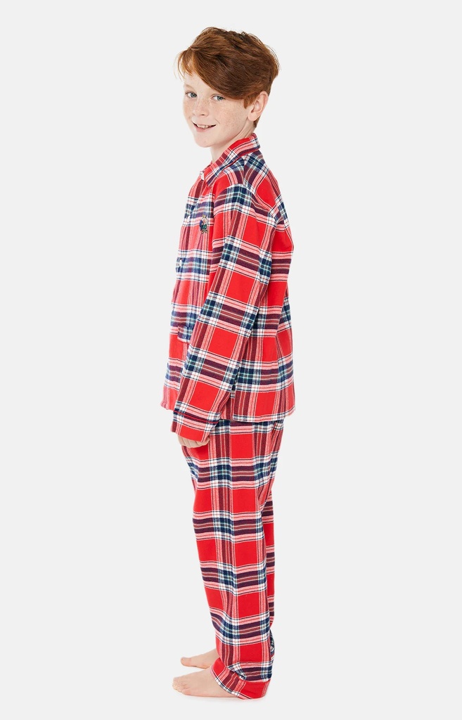 Pyjama long enfant 100% coton bio ARTHUR "Logan" PYE - Rouge LOGAH22