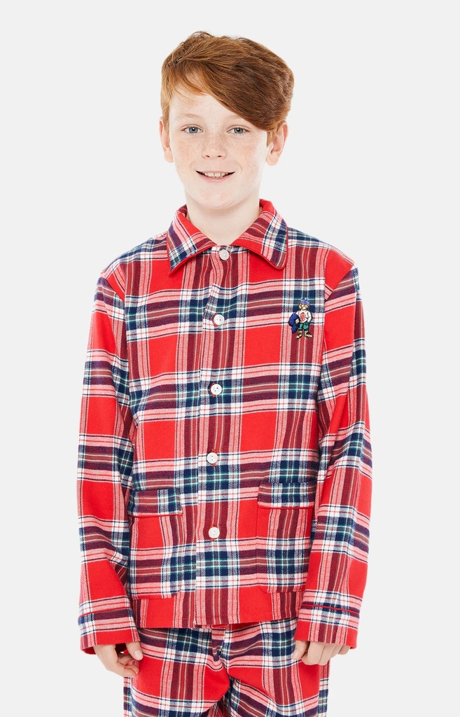 Pyjama long enfant 100% coton bio ARTHUR "Logan" PYE - Rouge LOGAH22