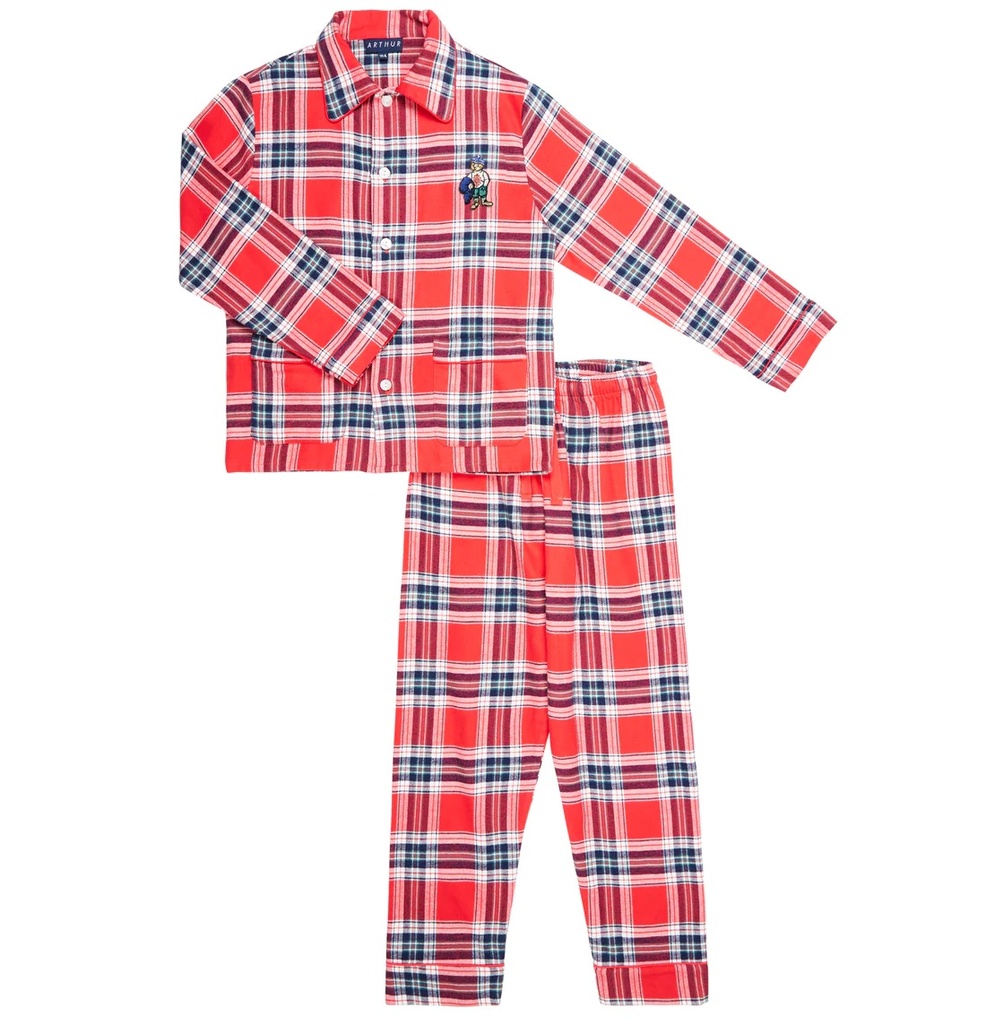 Pyjama long enfant 100% coton bio ARTHUR "Logan" PYE - Rouge LOGAH22