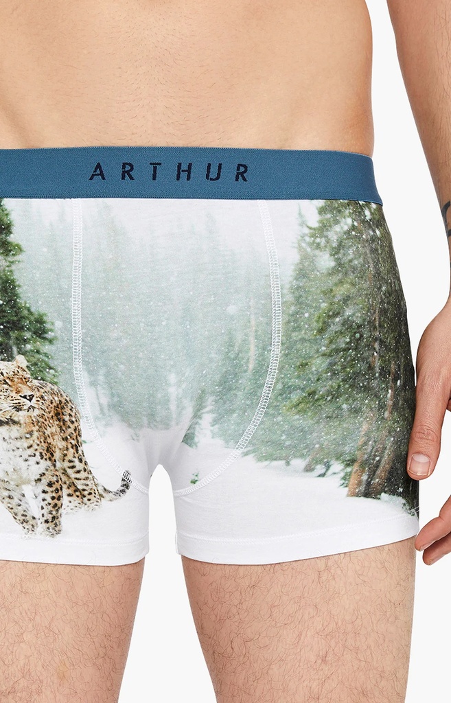 Boxer homme fantaisie 95% coton bio ARTHUR "Panthère des Neiges" MACPANT - Blanc H23