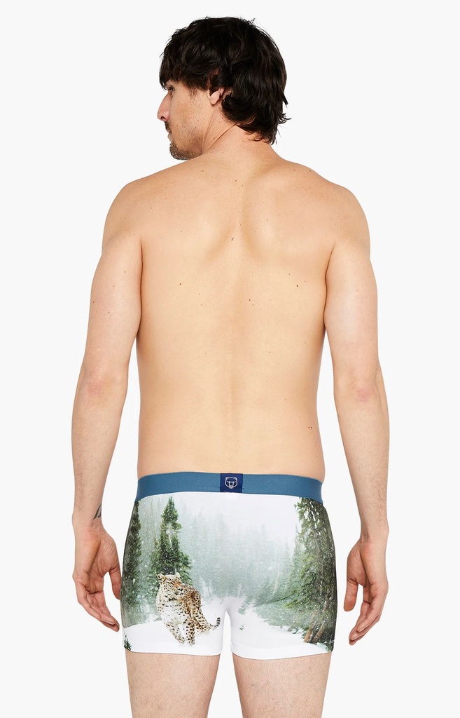 Boxer homme fantaisie 95% coton bio ARTHUR "Panthère des Neiges" MACPANT - Blanc H23