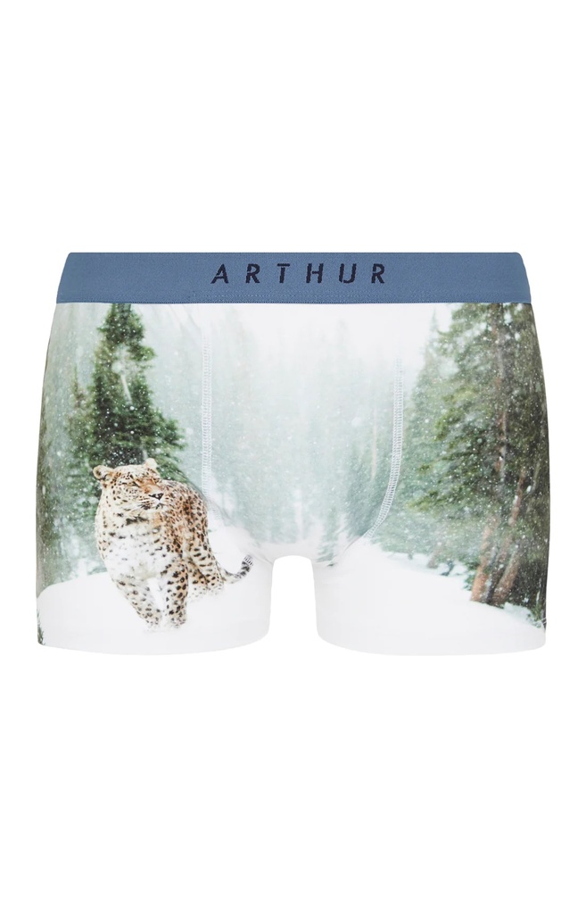 Boxer homme fantaisie 95% coton bio ARTHUR "Panthère des Neiges" MACPANT - Blanc H23