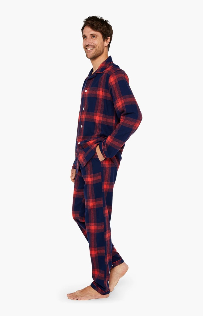 Pyjama long homme boutonné en pilou ARTHUR "On Fire" PLCTOMI - Rouge H23