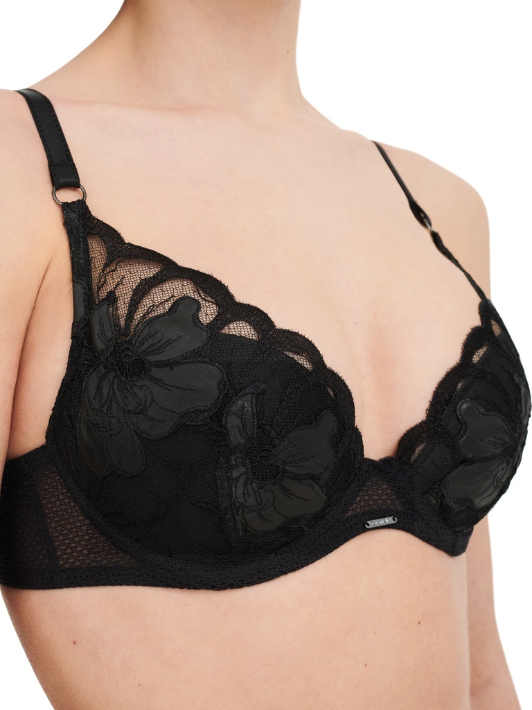 Soutien-gorge coque plongeant CHANTELLE "Fleurs Signature" C12Q20 - Noir Simili 0P8