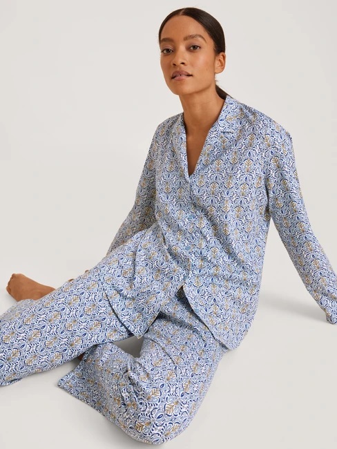 Pyjama dame boutonné 100% coton CALIDA "Holiday Dreams" 48155 - Dark lapis blue 339