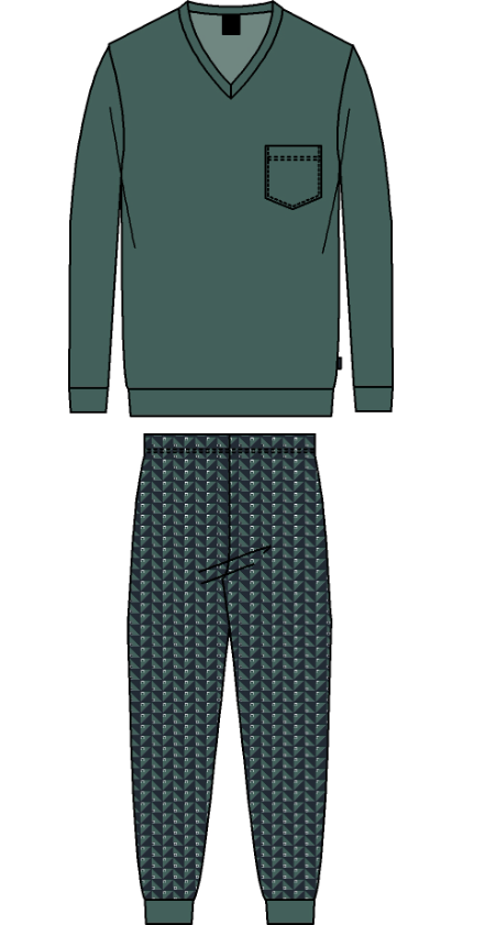 Pyjama long homme avec bord élastique 100% coton CALIDA "Relax Imprint 1" 43388 - Dark Glen 549