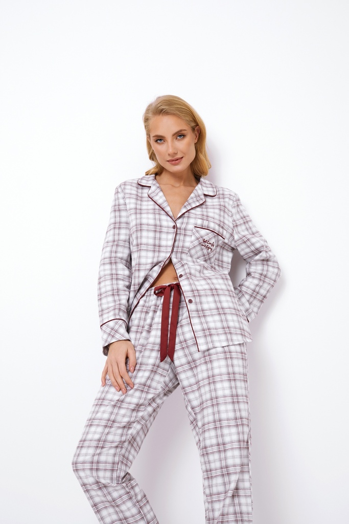 Pyjama dame long boutonné 100%coton ARUELLE "Lucille" AR-LUCI-PL - Gris GREY