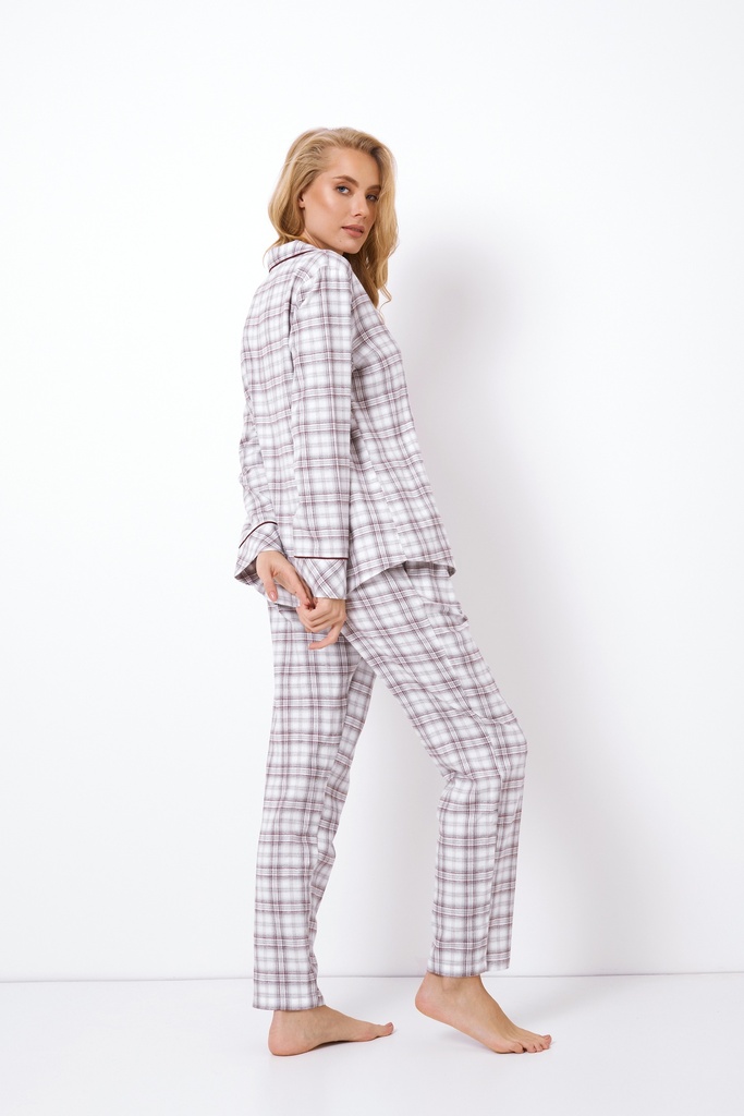 Pyjama dame long boutonné 100%coton ARUELLE "Lucille" AR-LUCI-PL - Gris GREY